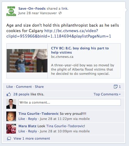 A post on Facebook by Save On Foods