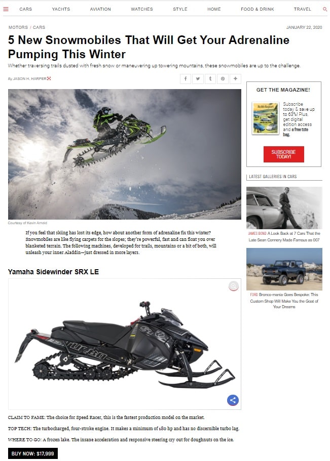 5 New Snowmobiles That Will Get Your Adrenaline Pumping in Winter