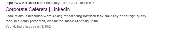 Corporate Caterers LinkedIn Search Result