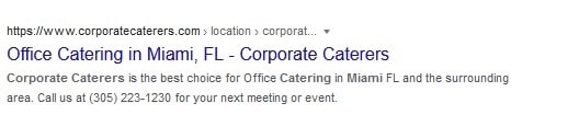 Corporate Caterers Website Search Result