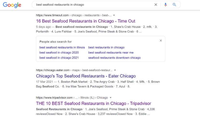 Google seafood restaurants in Chicago