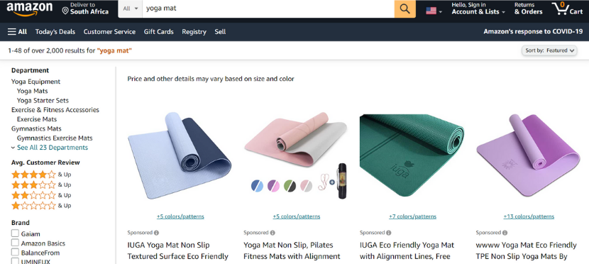 Amazon sponsored yoga matt products