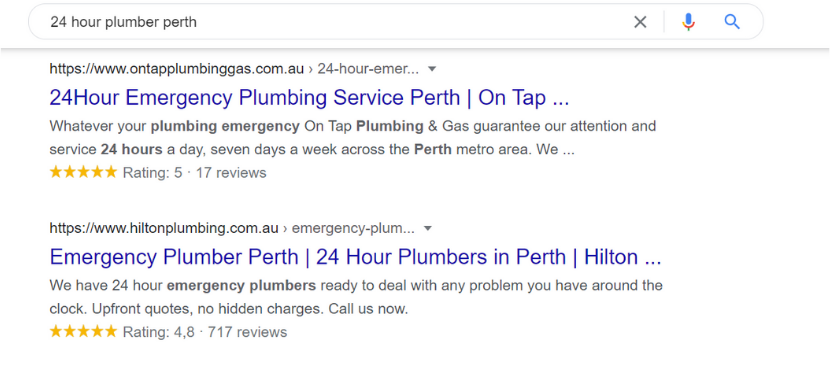 Plumber Google search