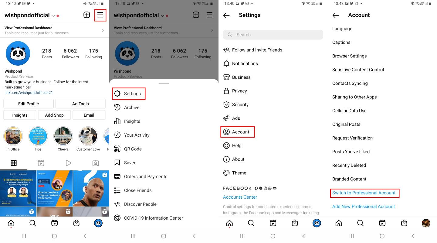 Instagram Switch to Professional Account