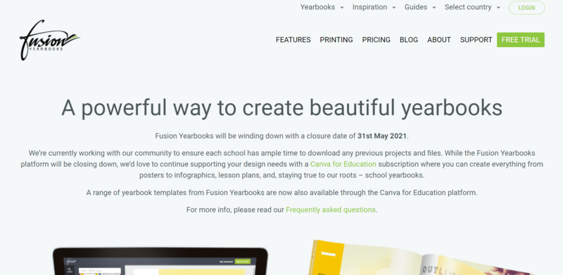Fusion Yearbooks website screenshot | The Brand Hopper