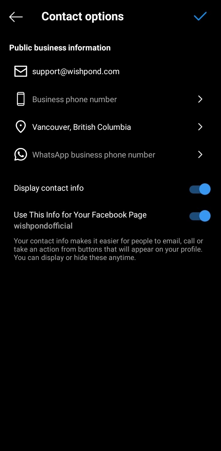 Confirm Contact Options