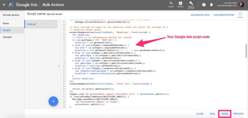 Google Ads Script Code