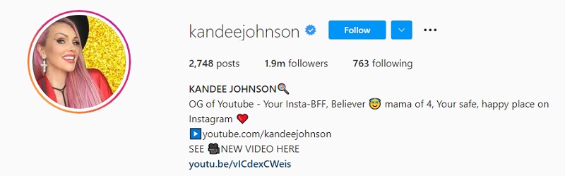 Kandee Johnson Instagram bio