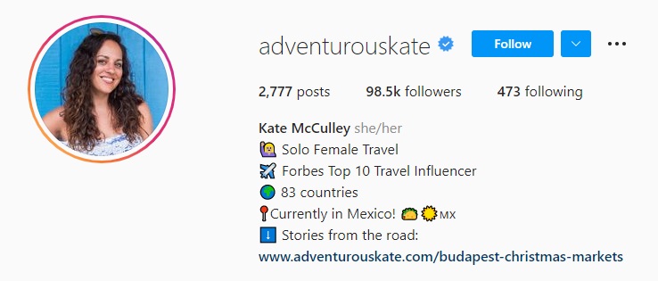 Kate McCulley Instagram bio