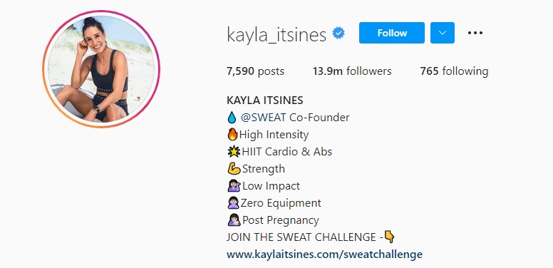 Kayla Itsines Instagram bio