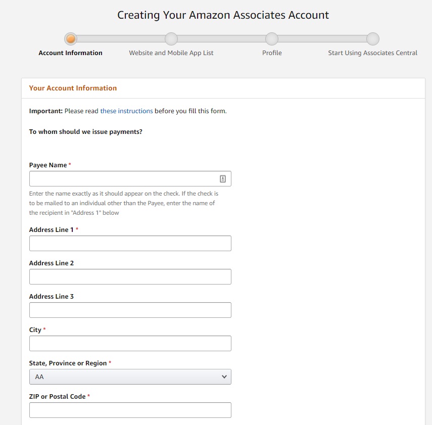 Amazon Associate Account Information