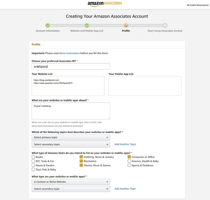 Amazon Associate Profile