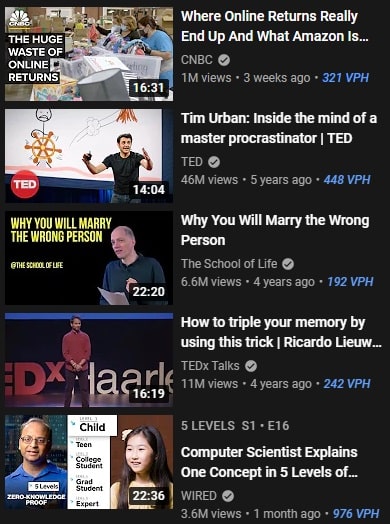 YouTube Recommend Video Thumbnails