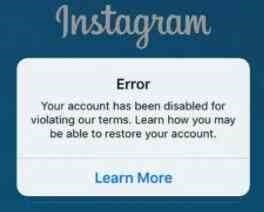 Instagram disabled account error