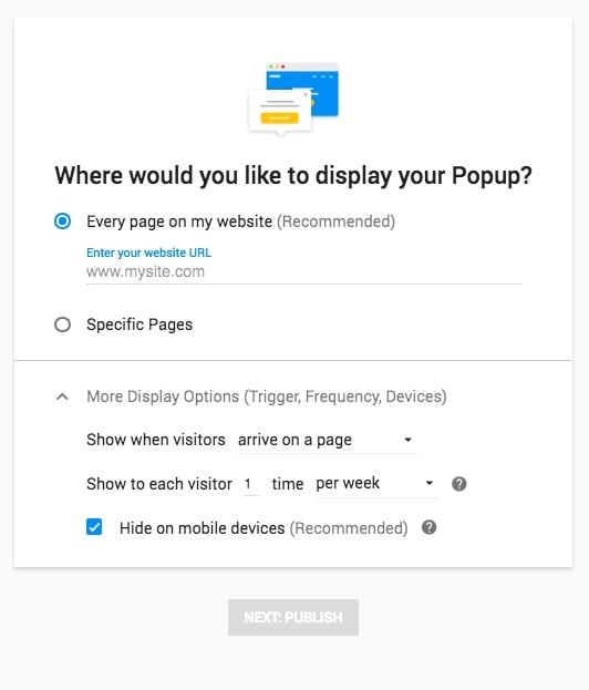 Wishpond Popup Tool Display Options