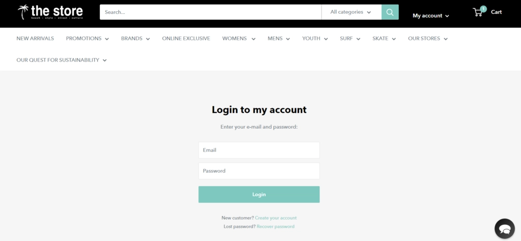 ecommerce login page