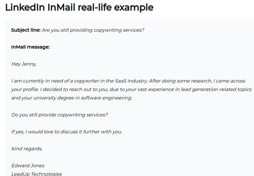 LinkedIn InMail Example