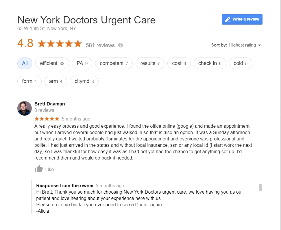 doctor reviews example